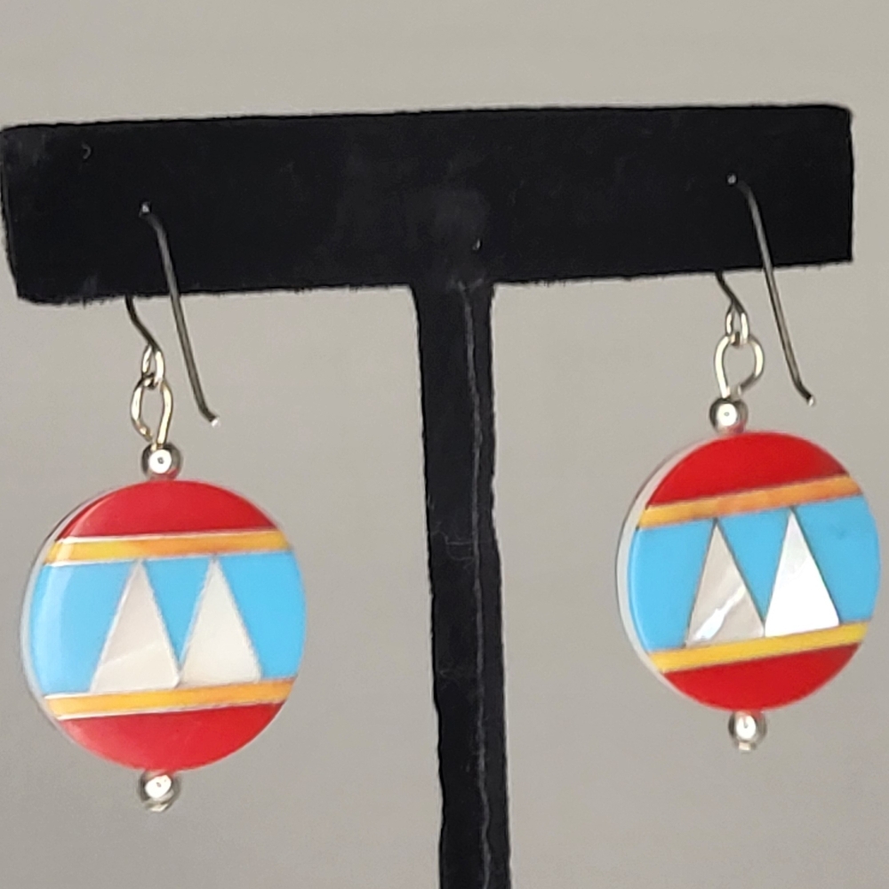 Colorful Geometric Inlay Earrings - Picture 5 of 7